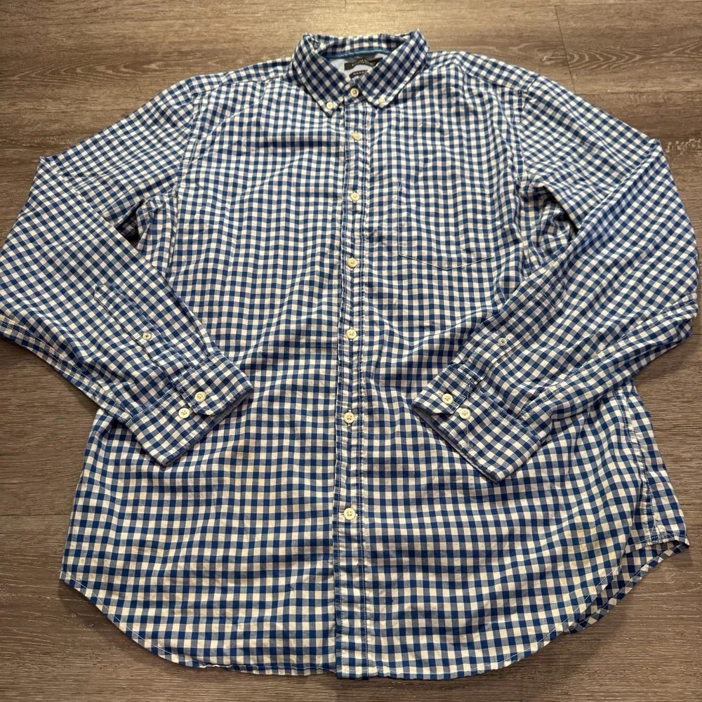 Banana Republic Shirt Mens XL Blue Cotton Gingham Grant Preppy Business Casual